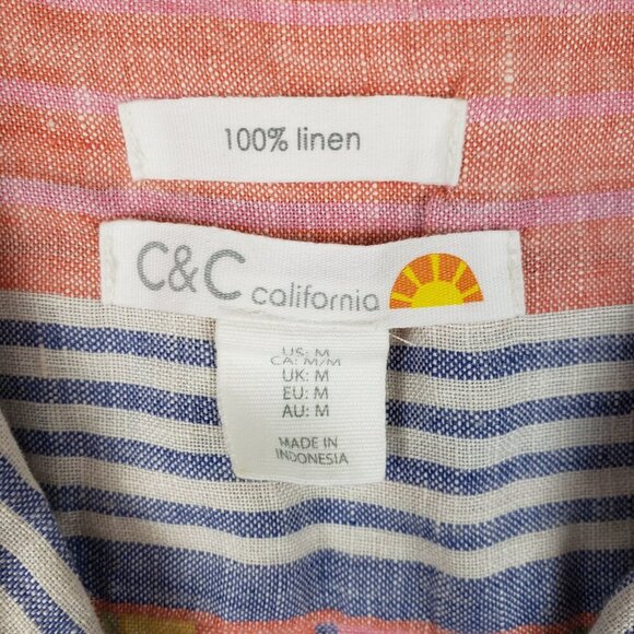 C&C California womens Medium multicolor rainbow stripe linen cropped camp shirt - Picture 4 of 6